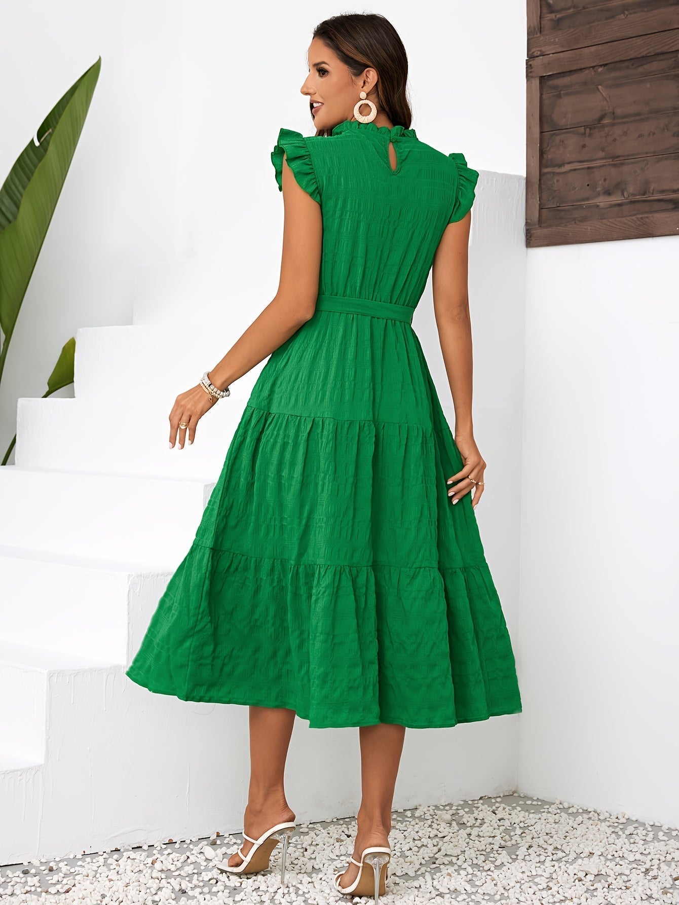 Lily | Belted Ruffle Mock Neck Dress - Lora Toronto