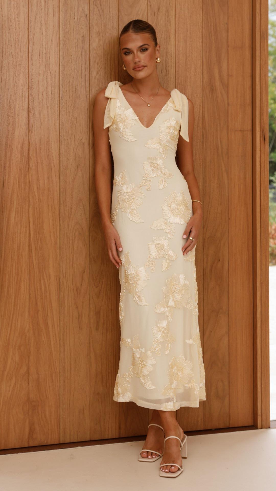 Lily | Embroidered Floral Mesh Maxi Dress - Lora Toronto