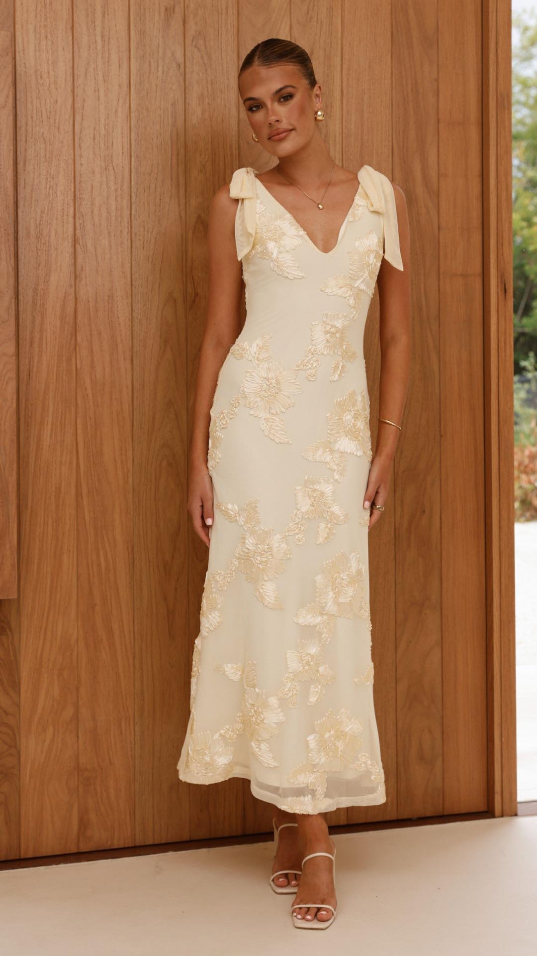 Lily | Embroidered Floral Mesh Maxi Dress - Lora Toronto
