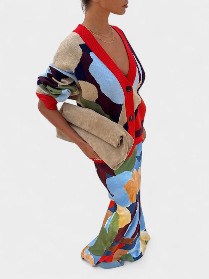 Lydia | Abstract Knit Cardigan & Skirt Set - Lora Toronto