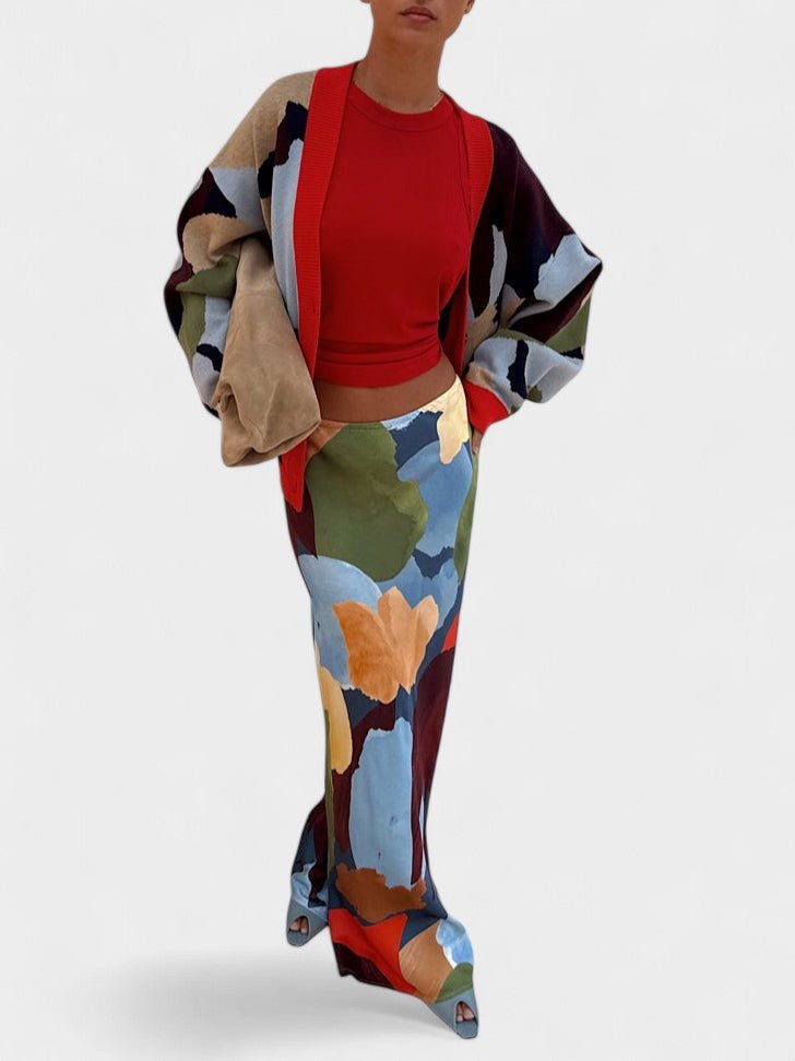 Lydia | Abstract Knit Cardigan & Skirt Set - Lora Toronto