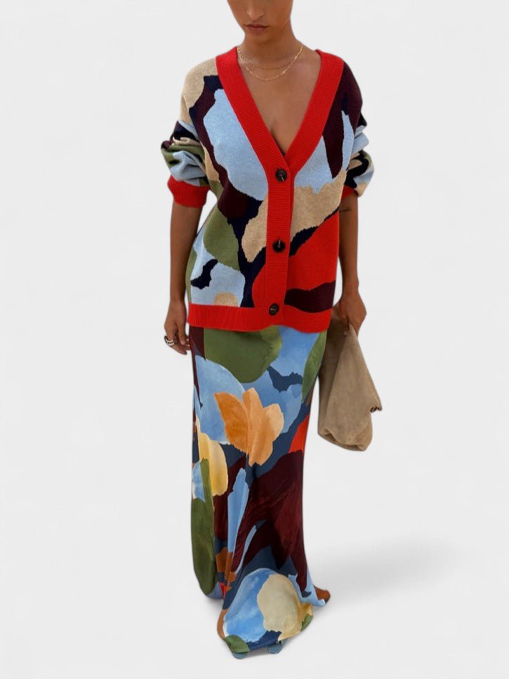 Lydia | Abstract Knit Cardigan & Skirt Set - Lora Toronto