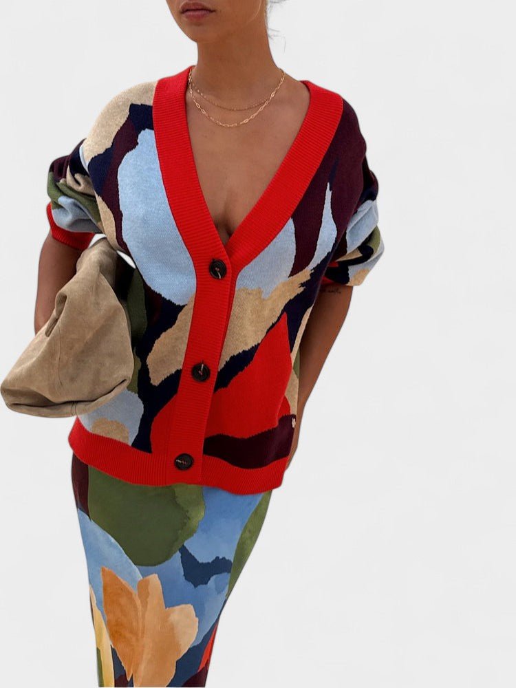 Lydia | Abstract Knit Cardigan & Skirt Set - Lora Toronto