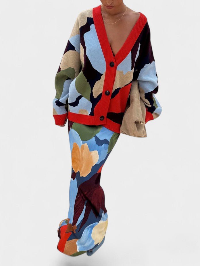 Lydia | Abstract Knit Cardigan & Skirt Set - Lora Toronto
