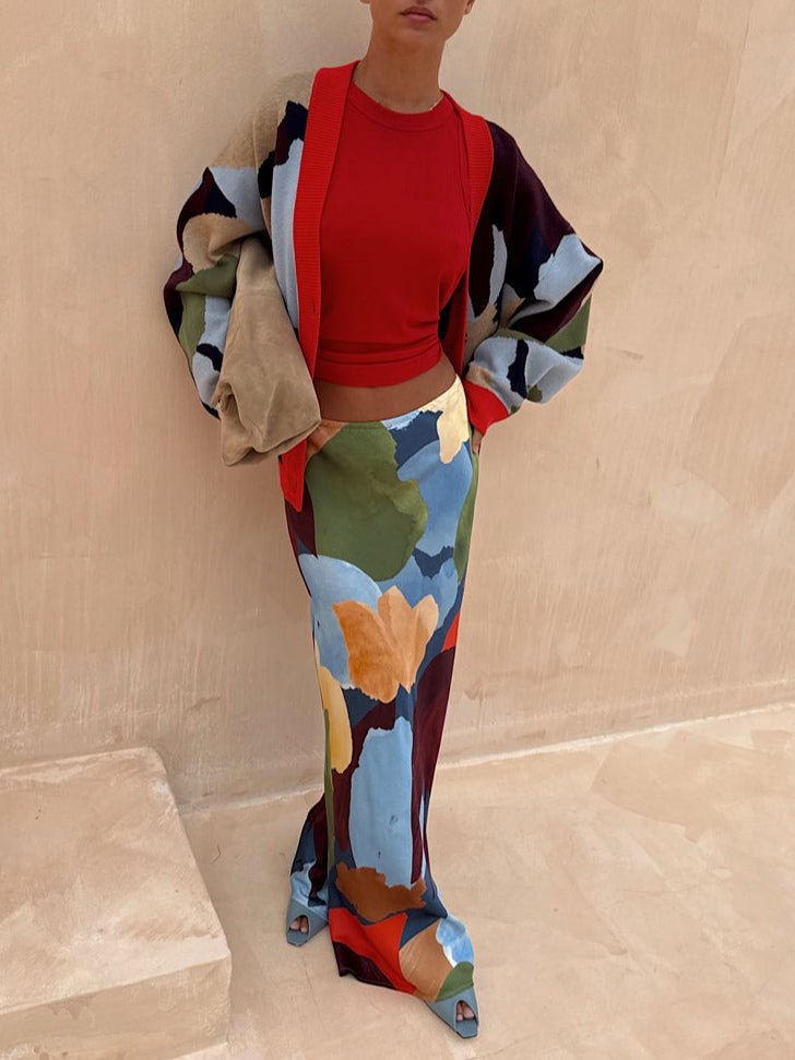 Lydia | Abstract Knit Cardigan & Skirt Set - Lora Toronto