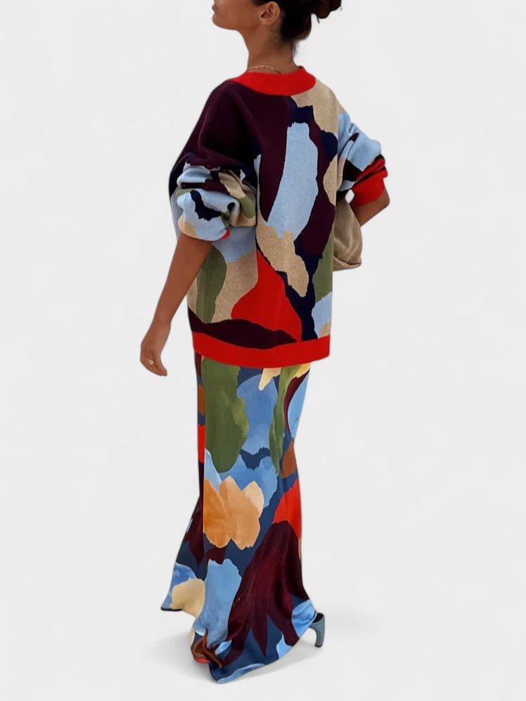 Lydia | Abstract Knit Cardigan & Skirt Set - Lora Toronto