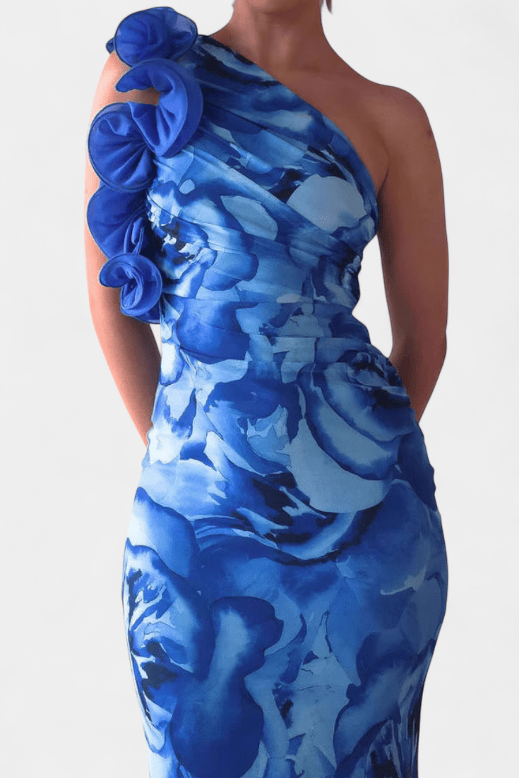 Maëlle | One - Shoulder Floral Detail Maxi Dress - Lora Toronto