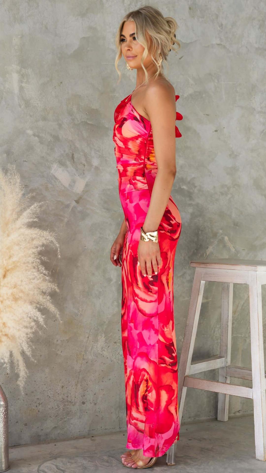 Maëlle | One - Shoulder Floral Detail Maxi Dress - Lora Toronto