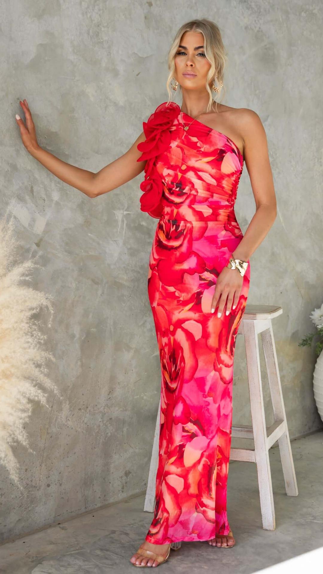 Maëlle | One - Shoulder Floral Detail Maxi Dress - Lora Toronto