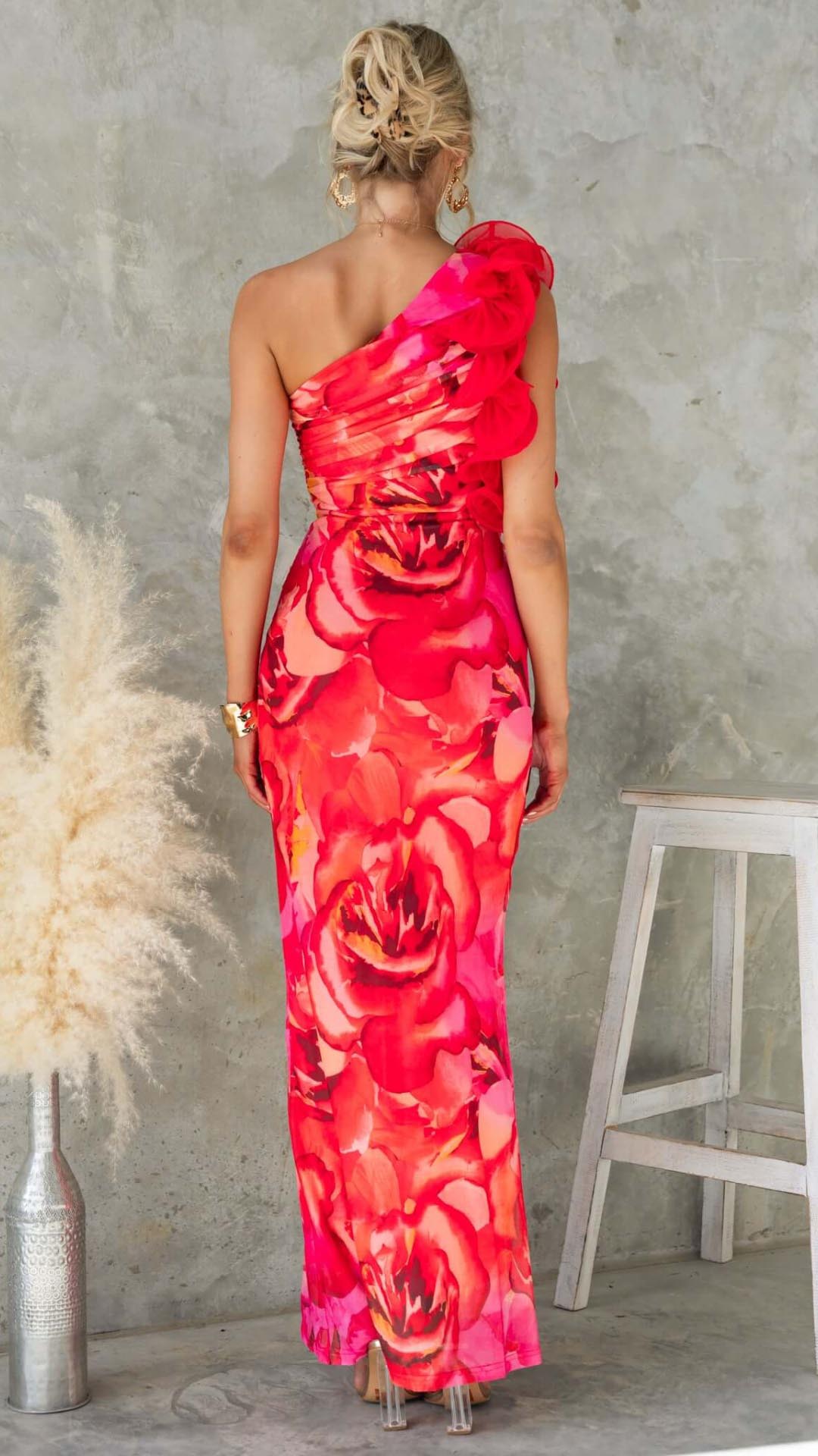 Maëlle | One - Shoulder Floral Detail Maxi Dress - Lora Toronto