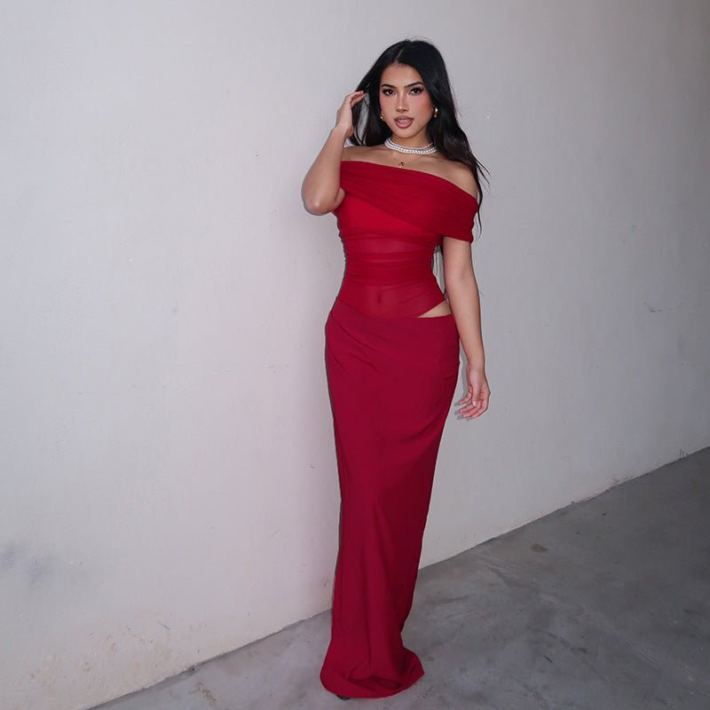 Maisy | Off - Shoulder Mesh Maxi Dress - Lora Toronto