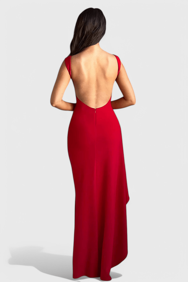 Marion | Satin Open Back Gown with High Slit - Lora Toronto