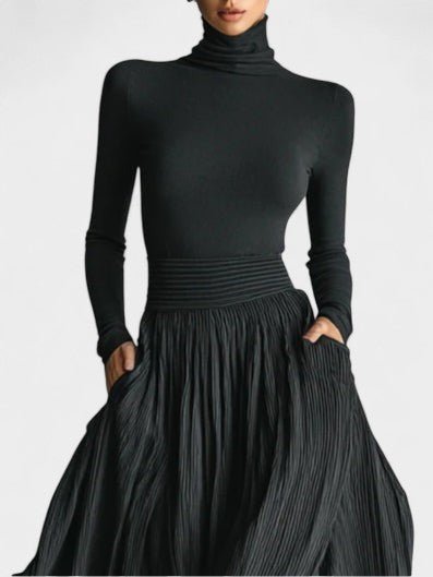 Mary | All Black Turtleneck & Pleated Skirt Set - Lora Toronto