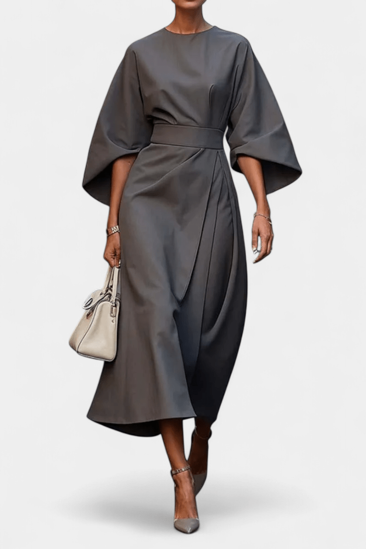 Micaela | Belted Lantern Sleeve Midi Dress - Lora Toronto