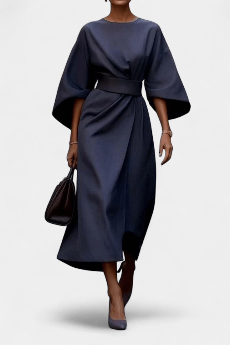 Micaela | Belted Lantern Sleeve Midi Dress - Lora Toronto