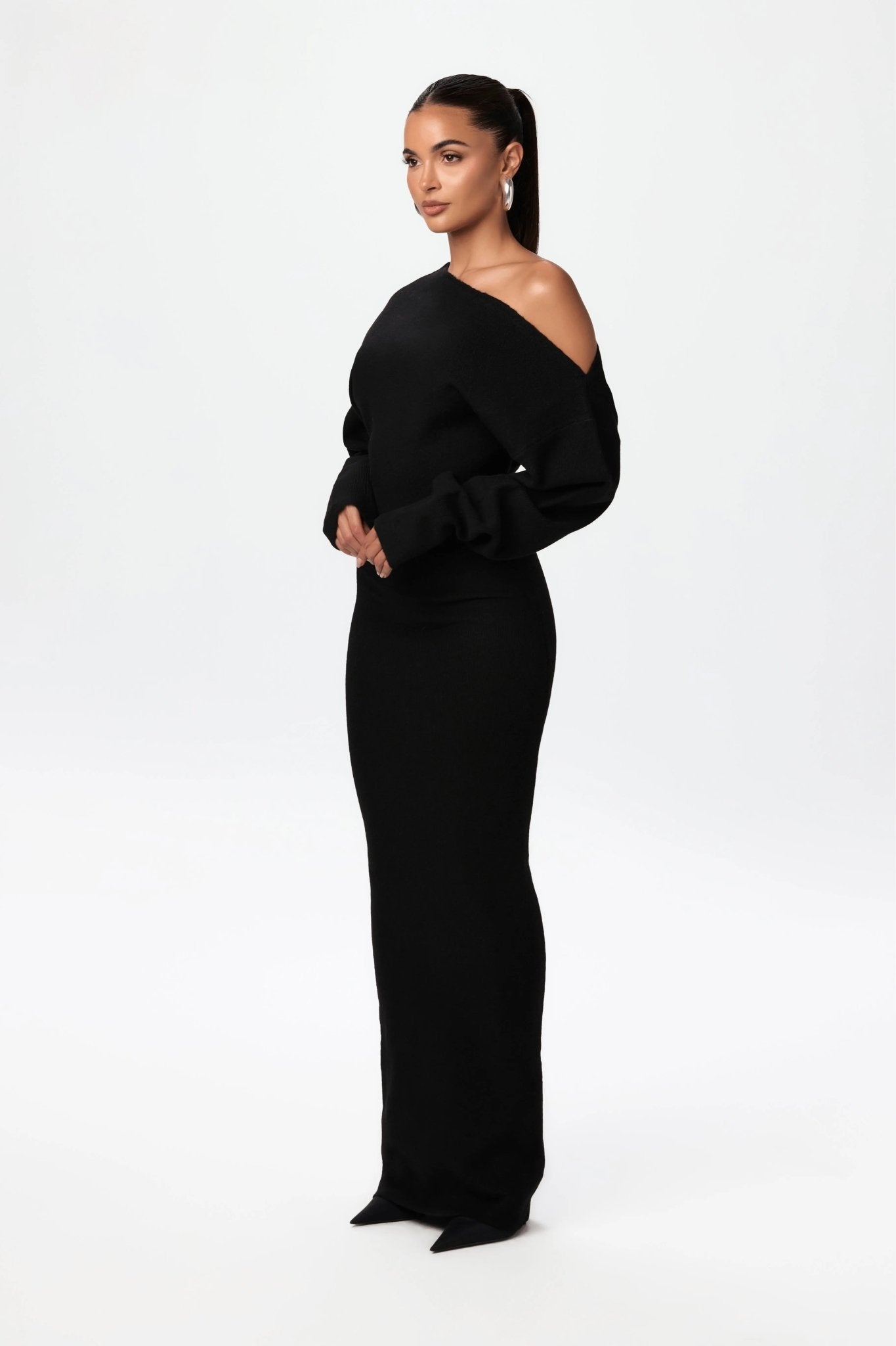 Mila | Off - Shoulder Knit Sweater Dress - Lora Toronto