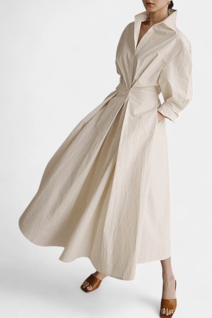 Miriam | Retro Collar Long Sleeve Maxi Dress - Lora Toronto