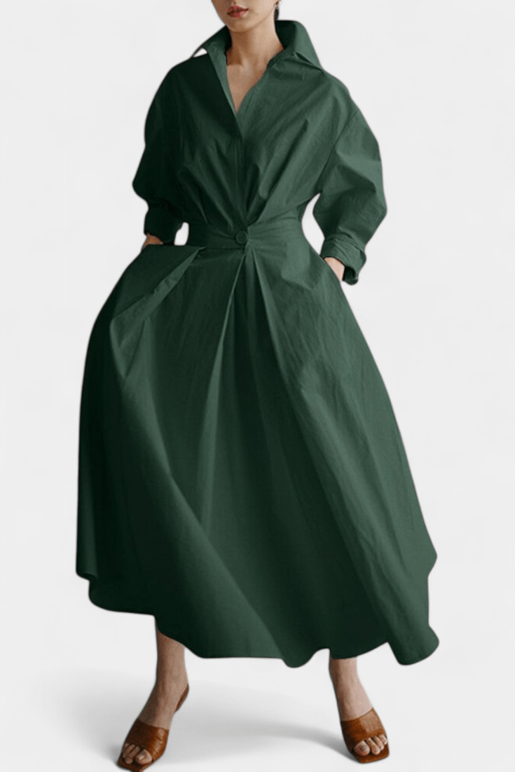 Miriam | Retro Collar Long Sleeve Maxi Dress - Lora Toronto
