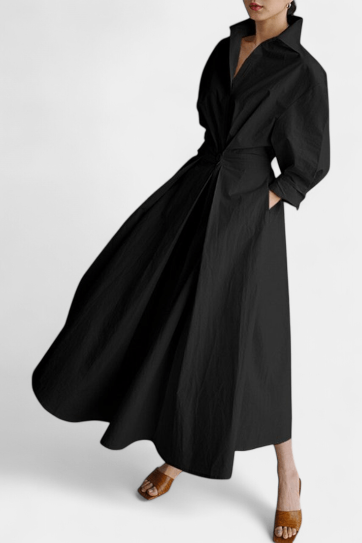 Miriam | Retro Collar Long Sleeve Maxi Dress - Lora Toronto