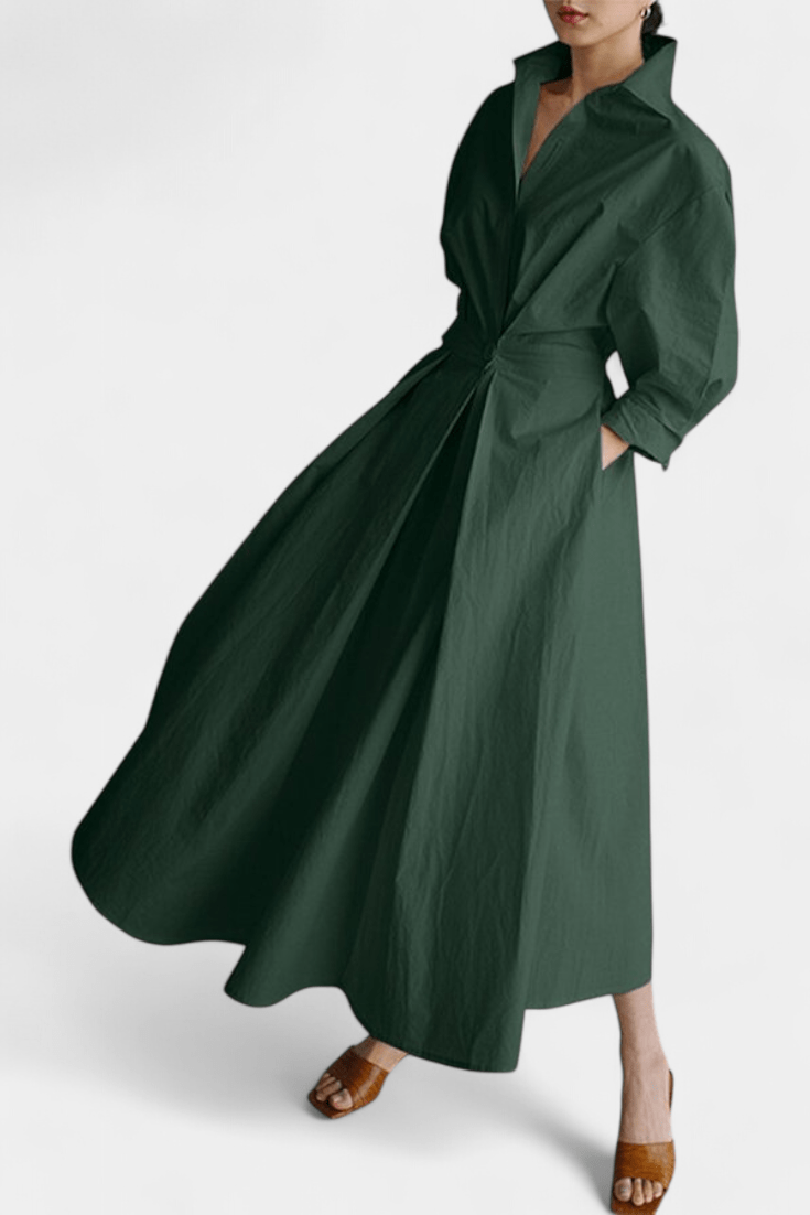 Miriam | Retro Collar Long Sleeve Maxi Dress - Lora Toronto