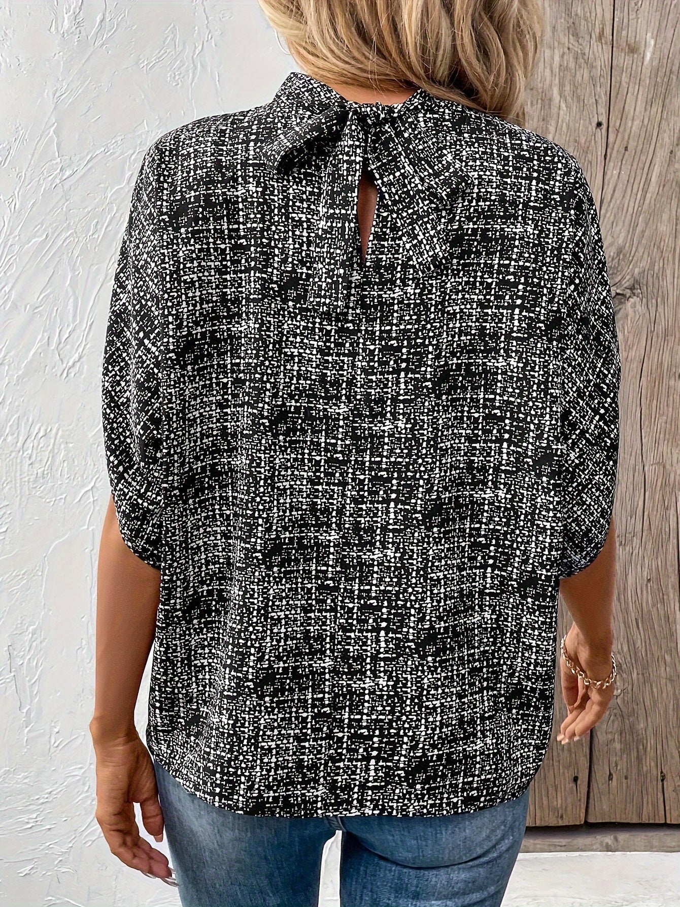 Olivia | Allover Print Mock Neck Blouse - Lora Toronto