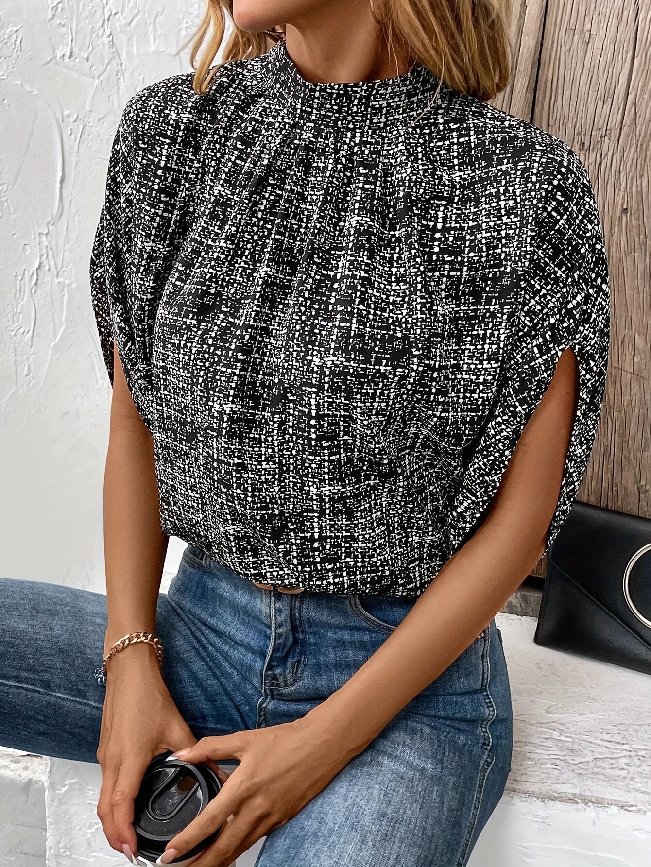 Olivia | Allover Print Mock Neck Blouse - Lora Toronto