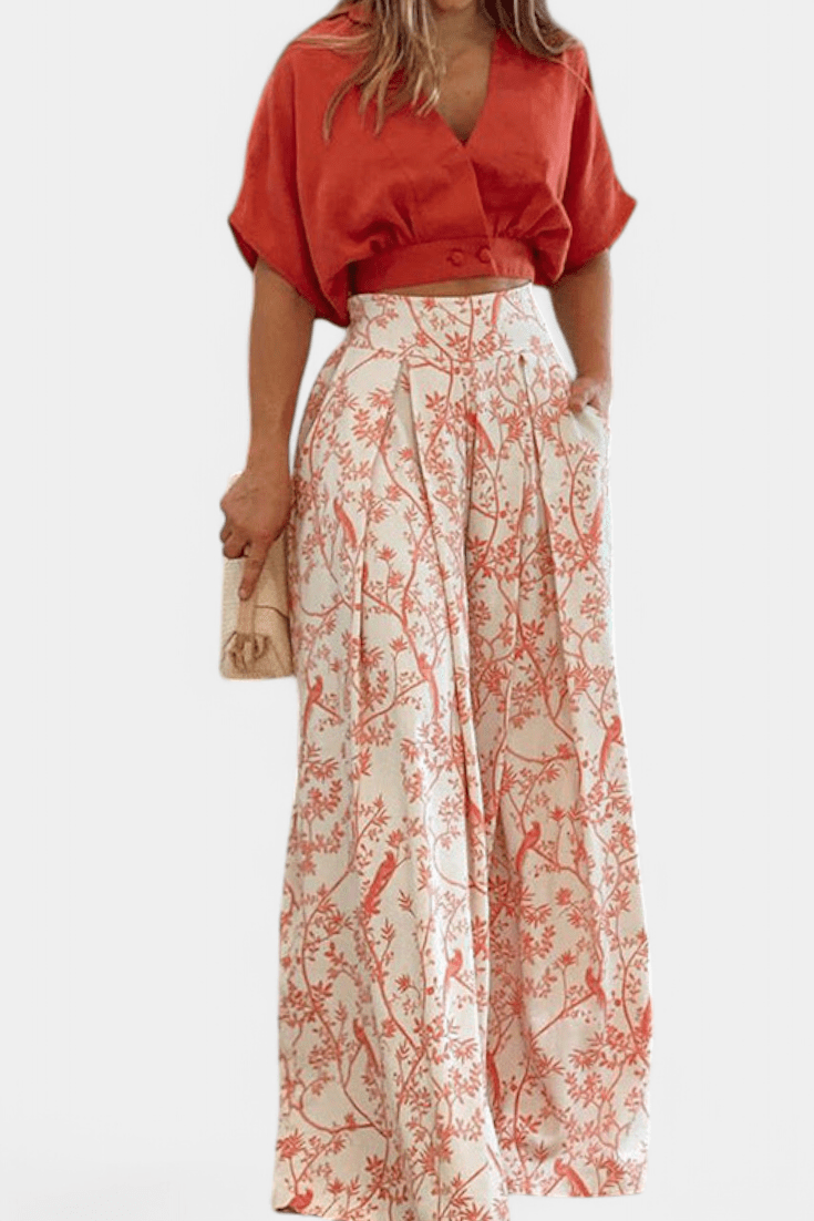 Olivia V - Neck Top & Wide - Leg Trousers Set - Lora Toronto