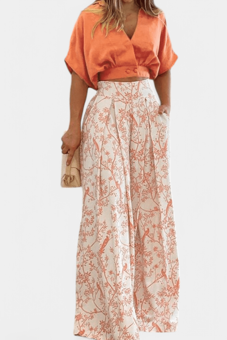 Olivia V - Neck Top & Wide - Leg Trousers Set - Lora Toronto