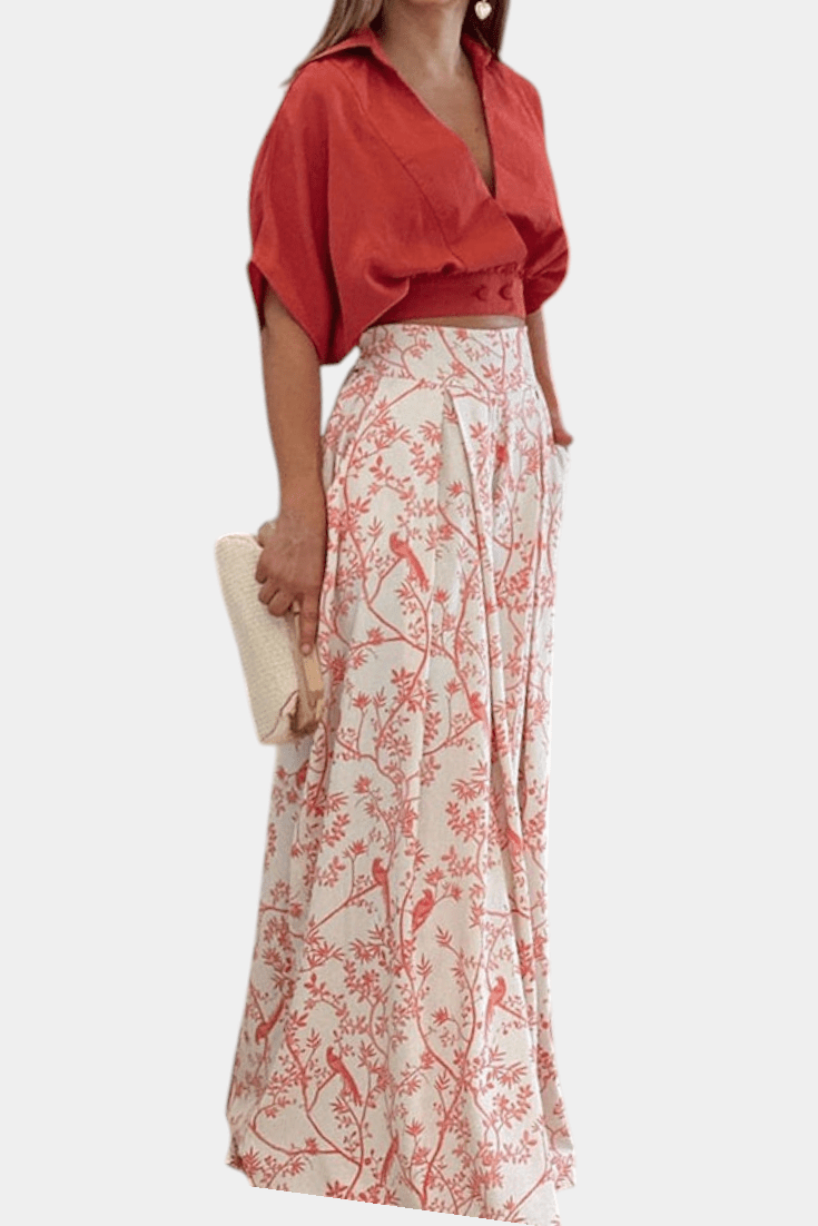 Olivia V - Neck Top & Wide - Leg Trousers Set - Lora Toronto