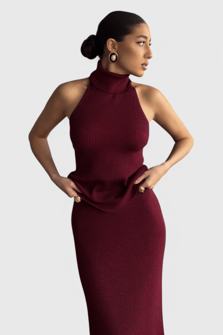 Rhea | Ribbed Backless Midi Dress - Lora Toronto
