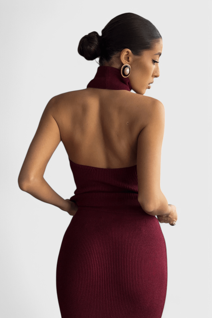 Rhea | Ribbed Backless Midi Dress - Lora Toronto
