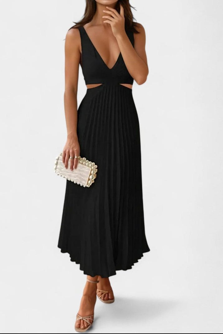 Selena | Sleeveless Pleated Cut - Out Midi Dress - Lora Toronto