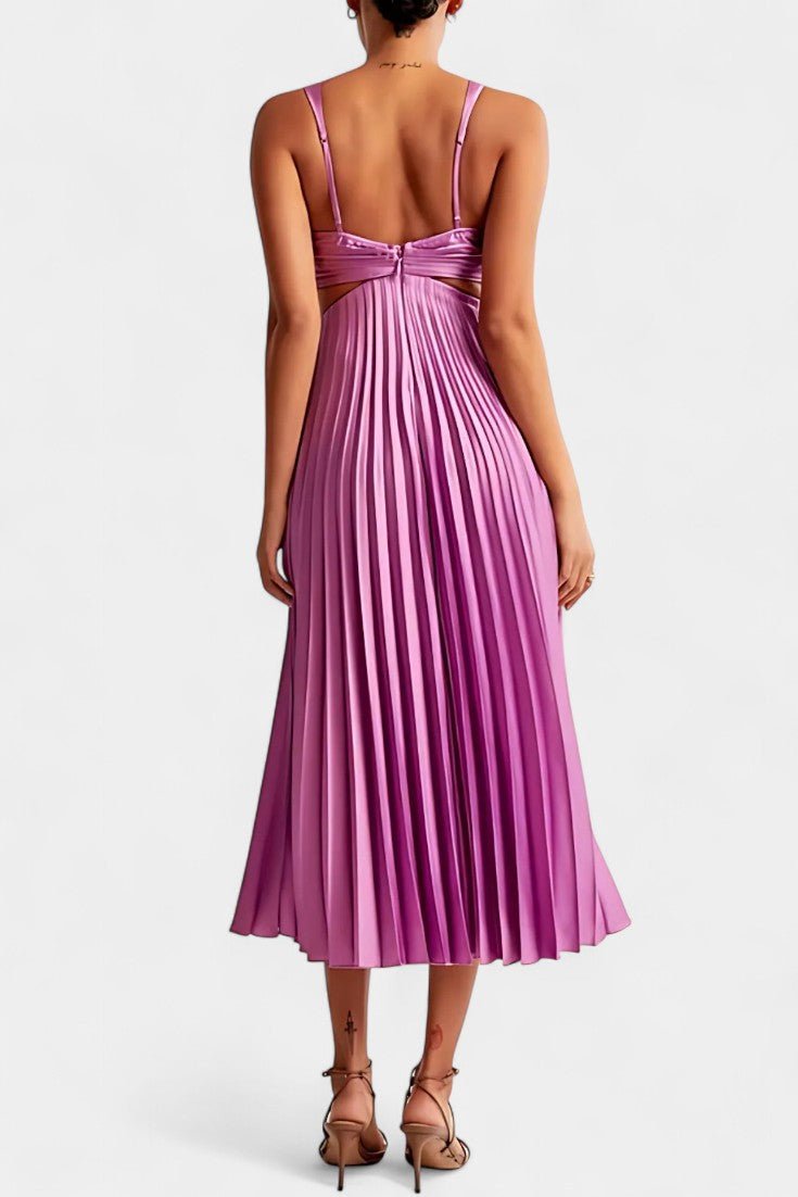 Selena | Sleeveless Pleated Cut - Out Midi Dress - Lora Toronto