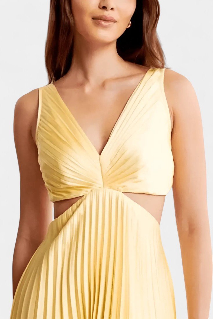 Selena | Sleeveless Pleated Cut - Out Midi Dress - Lora Toronto