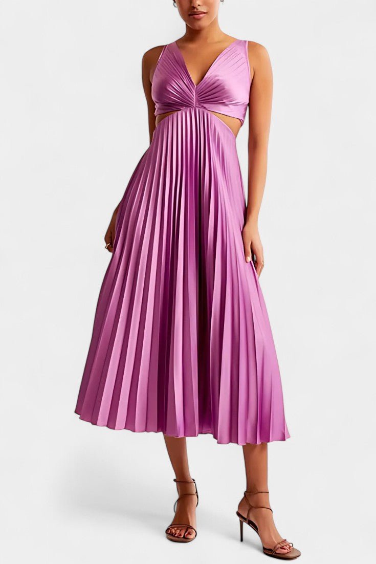 Selena | Sleeveless Pleated Cut - Out Midi Dress - Lora Toronto
