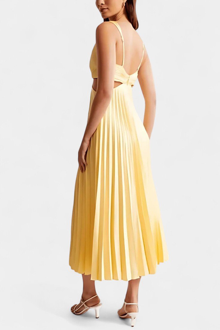 Selena | Sleeveless Pleated Cut - Out Midi Dress - Lora Toronto