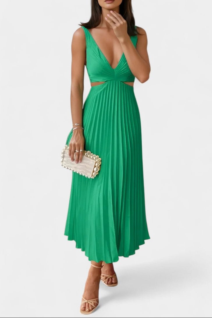 Selena | Sleeveless Pleated Cut - Out Midi Dress - Lora Toronto