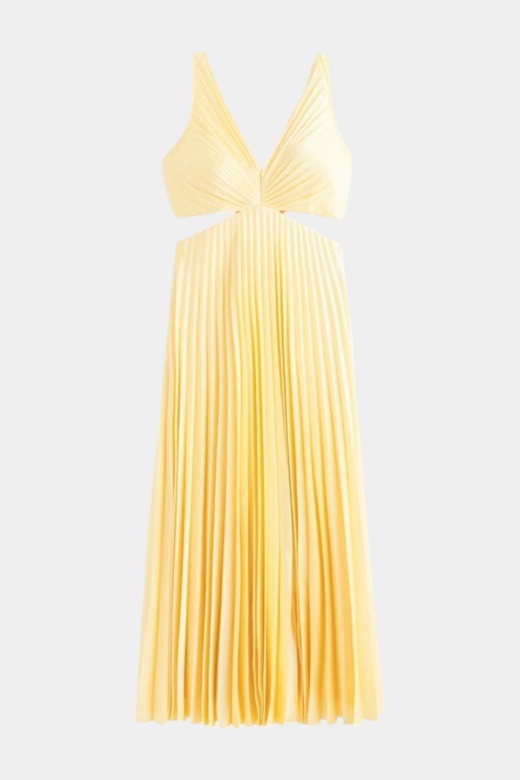 Selena | Sleeveless Pleated Cut - Out Midi Dress - Lora Toronto