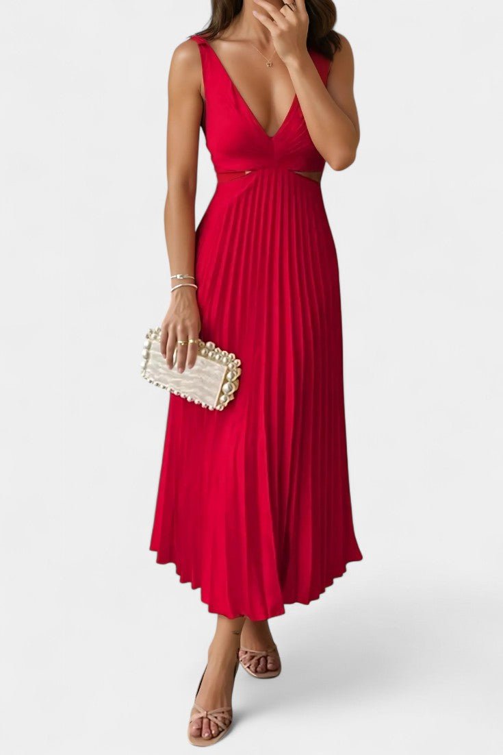 Selena | Sleeveless Pleated Cut - Out Midi Dress - Lora Toronto