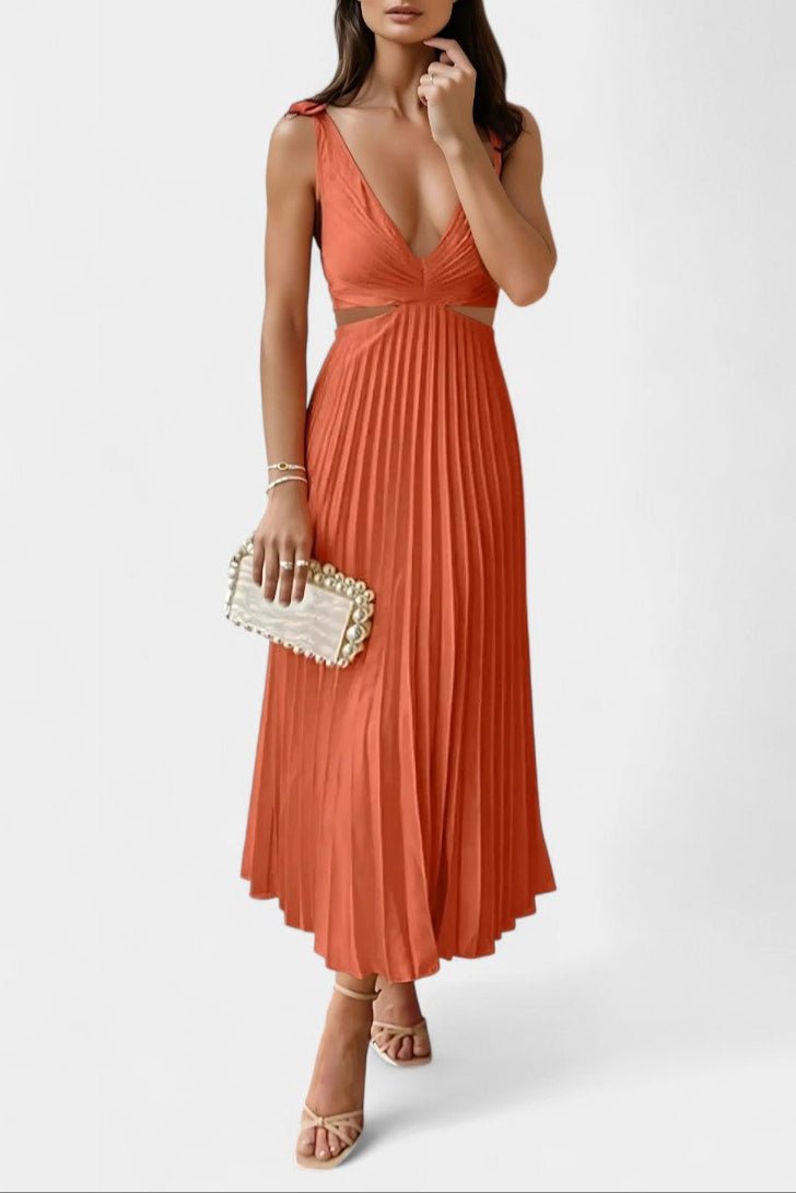Selena | Sleeveless Pleated Cut - Out Midi Dress - Lora Toronto