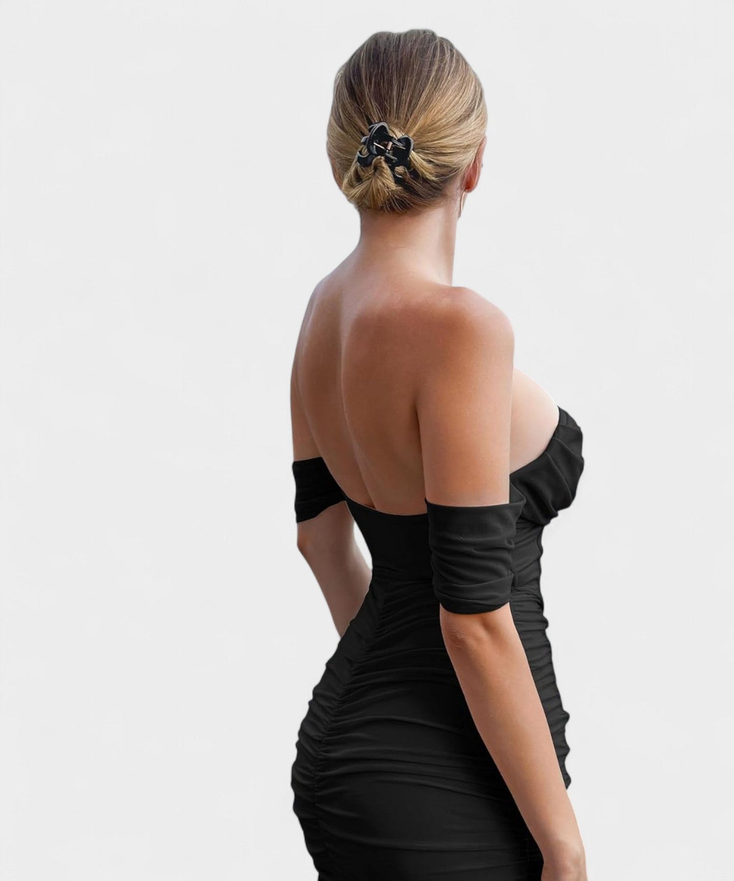 Sofia | Off - Shoulder Ruched Bodycon Midi Dress - Lora Toronto