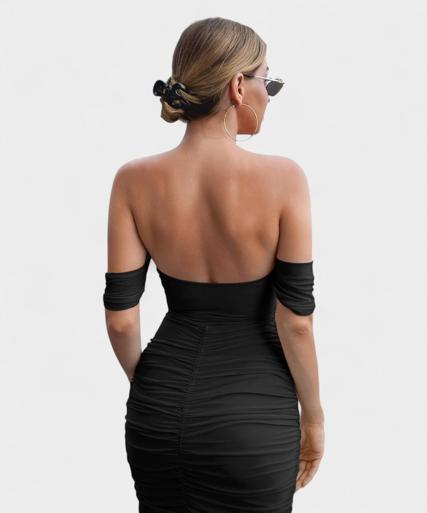 Sofia | Off - Shoulder Ruched Bodycon Midi Dress - Lora Toronto