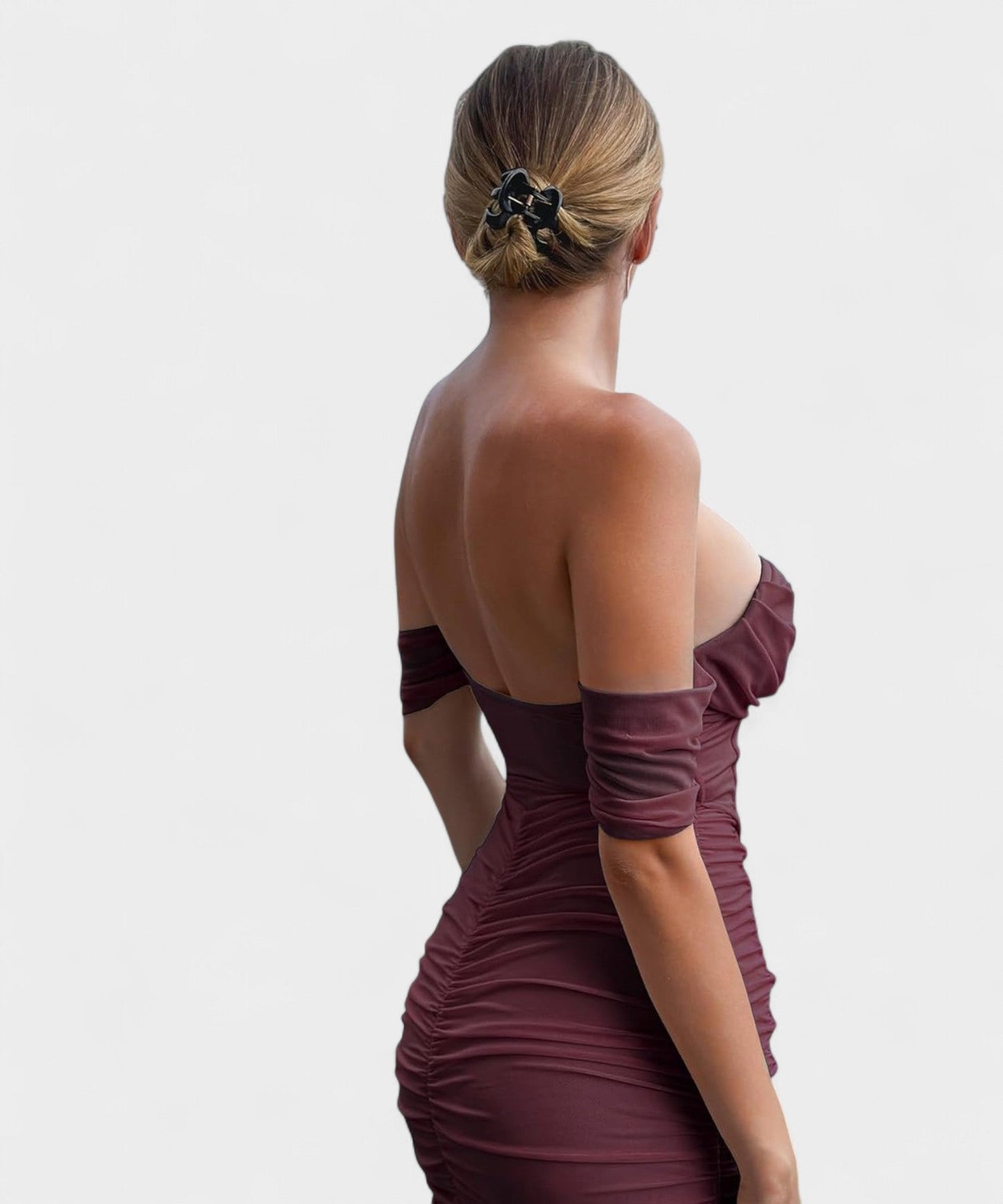 Sofia | Off - Shoulder Ruched Bodycon Midi Dress - Lora Toronto