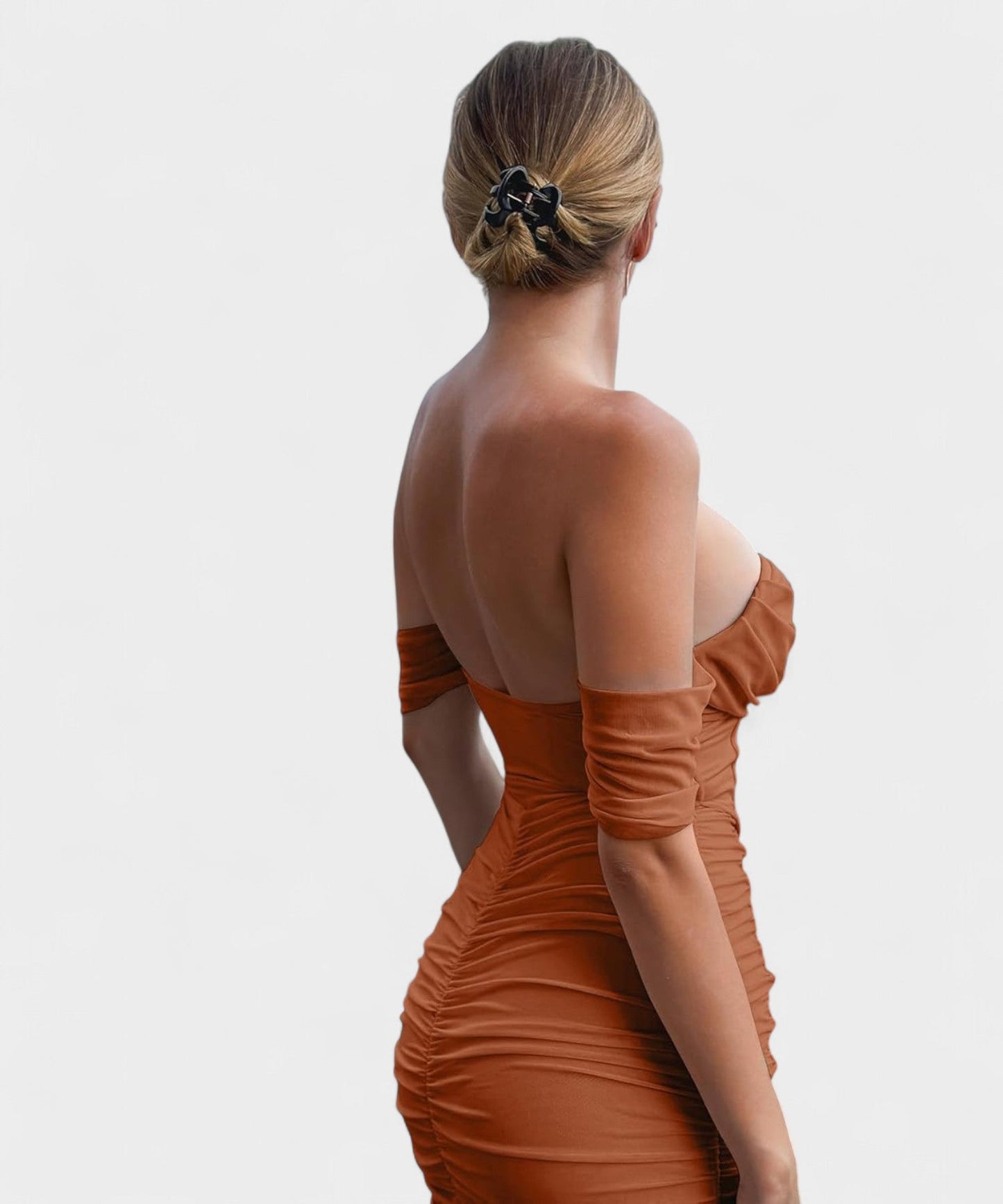 Sofia | Off - Shoulder Ruched Bodycon Midi Dress - Lora Toronto