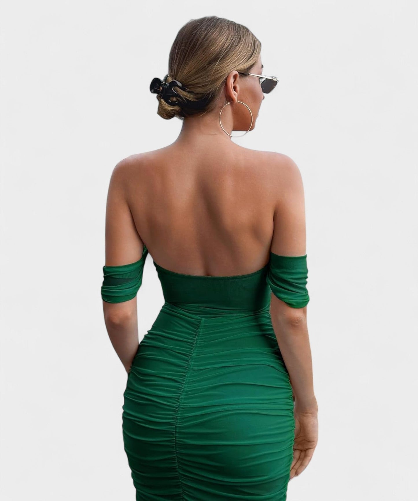 Sofia | Off - Shoulder Ruched Bodycon Midi Dress - Lora Toronto