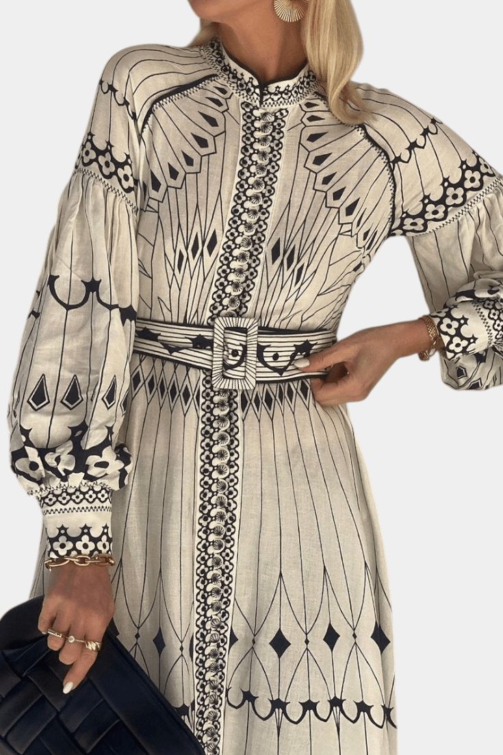 Soria | Embroidered Folk Print Button Maxi Dress - Lora Toronto