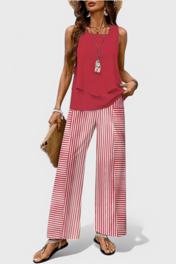 Una Layered Top & Wide - Leg Trouser Set - Lora Toronto