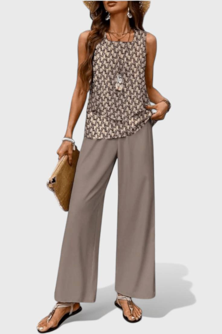 Una Layered Top & Wide - Leg Trouser Set - Lora Toronto