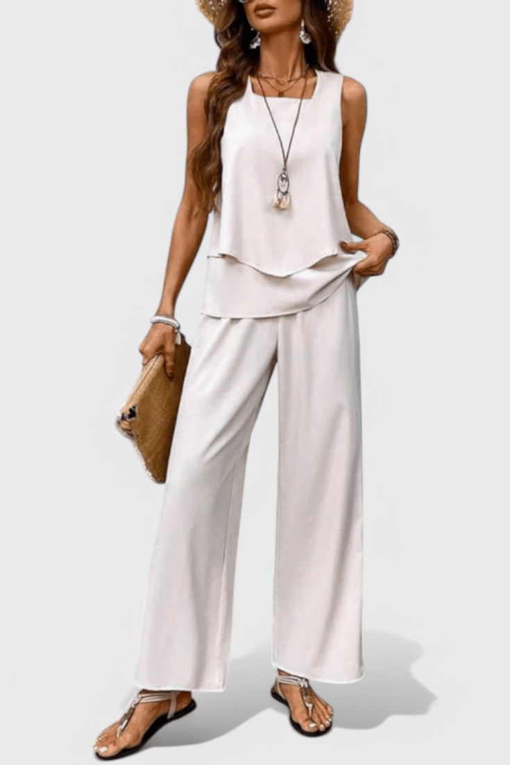 Una Layered Top & Wide - Leg Trouser Set - Lora Toronto