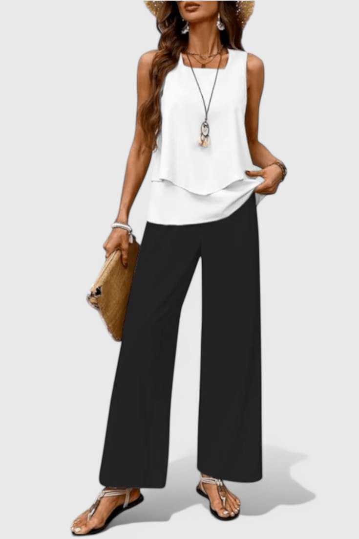 Una Layered Top & Wide - Leg Trouser Set - Lora Toronto